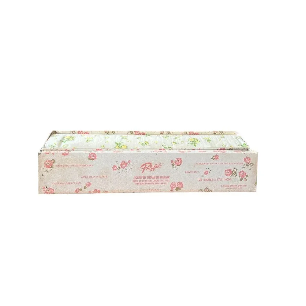 Vintage Poly Fab Scented Drawer Liner White Floral & Angel Print Original Box